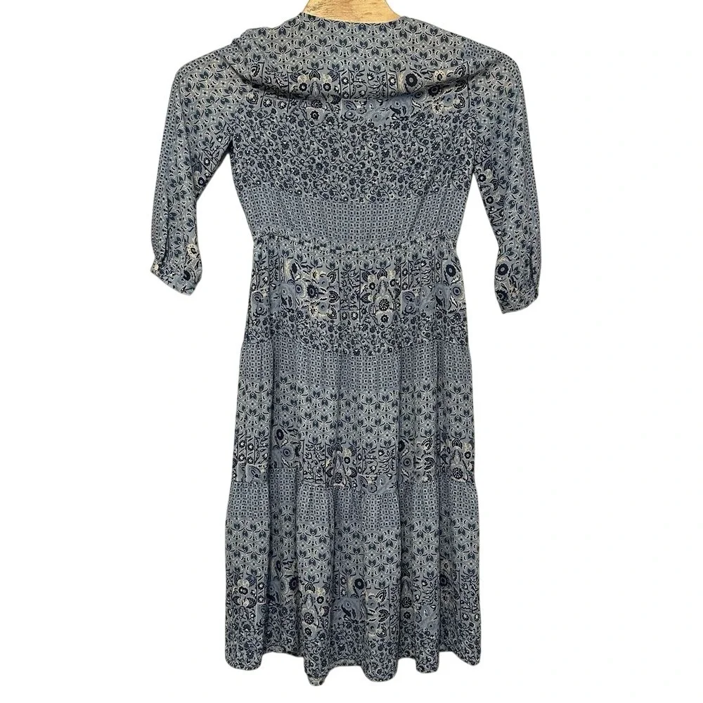 J. McLaughlin Hortense Dress Blue Denim Floral Midi Size‎ Small Long Sleeve NWT